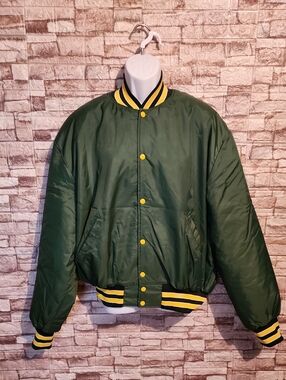 Holloway Green Varsity Jacket with Yellow Accents